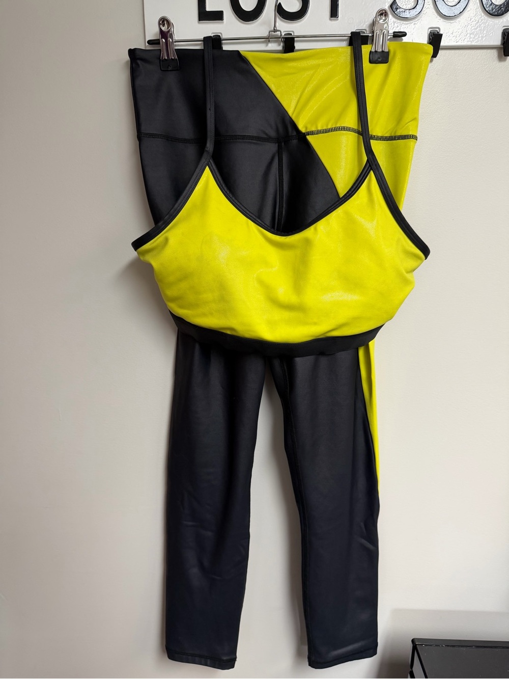 ZYIA Neon Yellow and Black Colorblock Leggings + Crop Tank Set